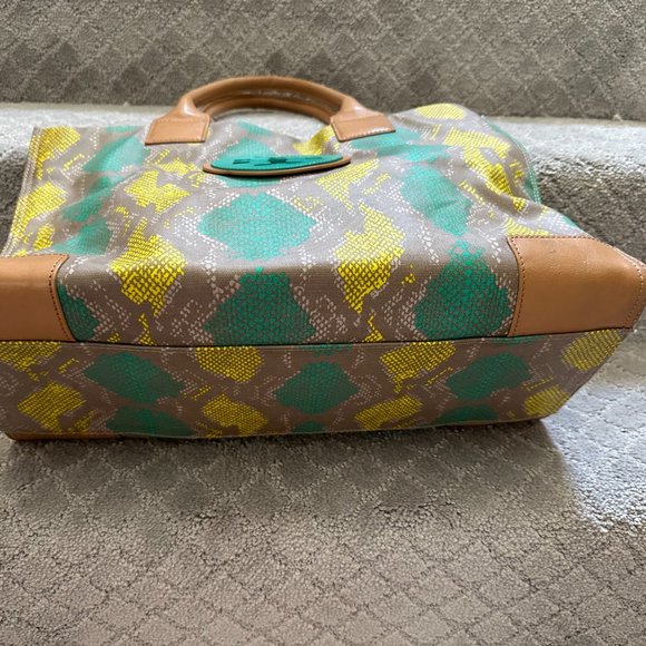 EUC Tory Burch Lime and Teal Snakeskin-Print Vegan Leather Tote Bag - Picture 3 of 6
